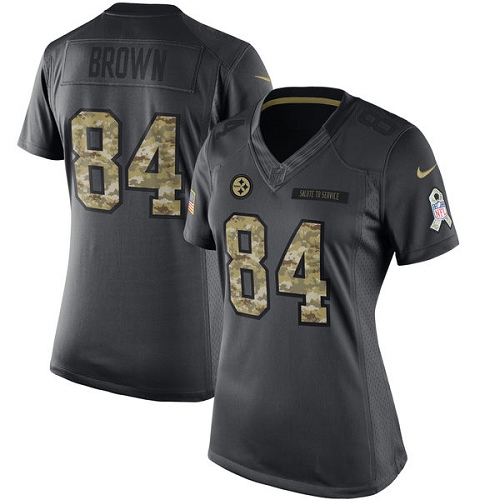 Women's Limited Antonio Brown Nike Jersey Black - #84 2016 Salute to Service NFL Pittsburgh Steelers